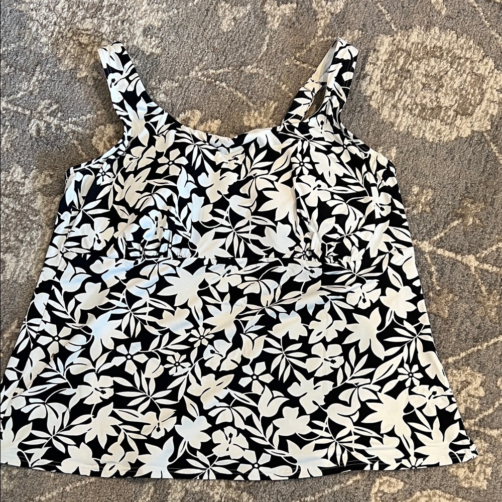 Lands' End Black and White Floral Tankini